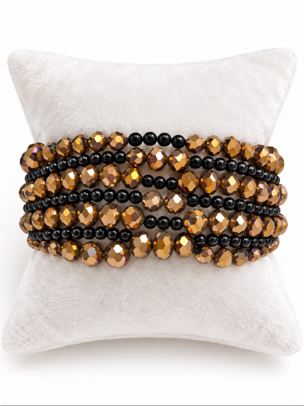 Bronze Crystal & Black Beaded Multi-Strand Statement Bracelet